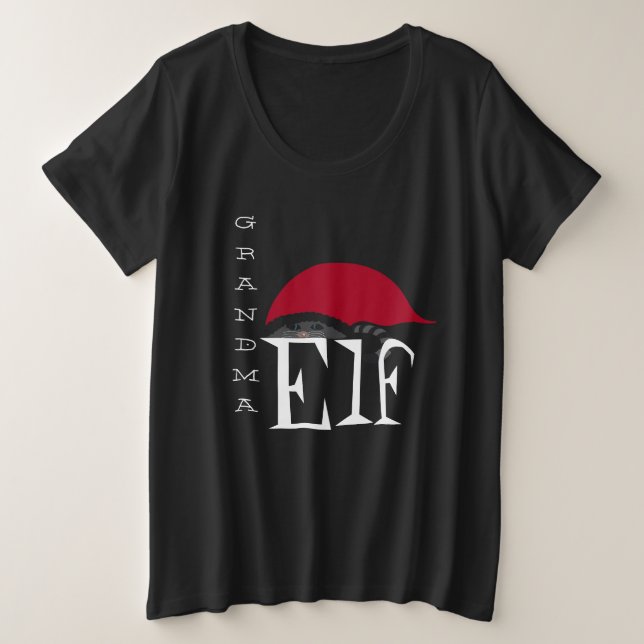 Oma Elf Holiday Weihnachtskatze Schwarzer Text Große Größe T-Shirt (Design vorne)