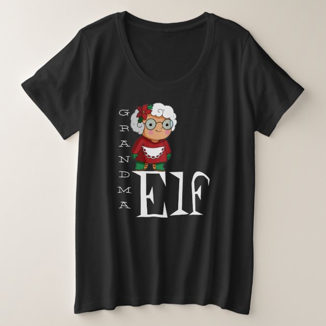 Oma Elf Urlaub Weihnachtsweihnachtstext Schwarz-we Große Größe T-Shirt (Design vorne)