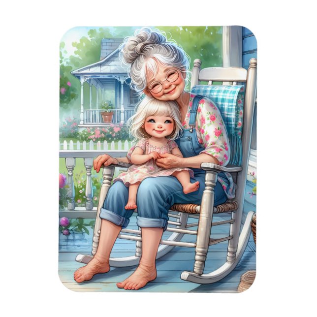 Oma Enkelin Veranda Umarmen Magnet (Vertikal)