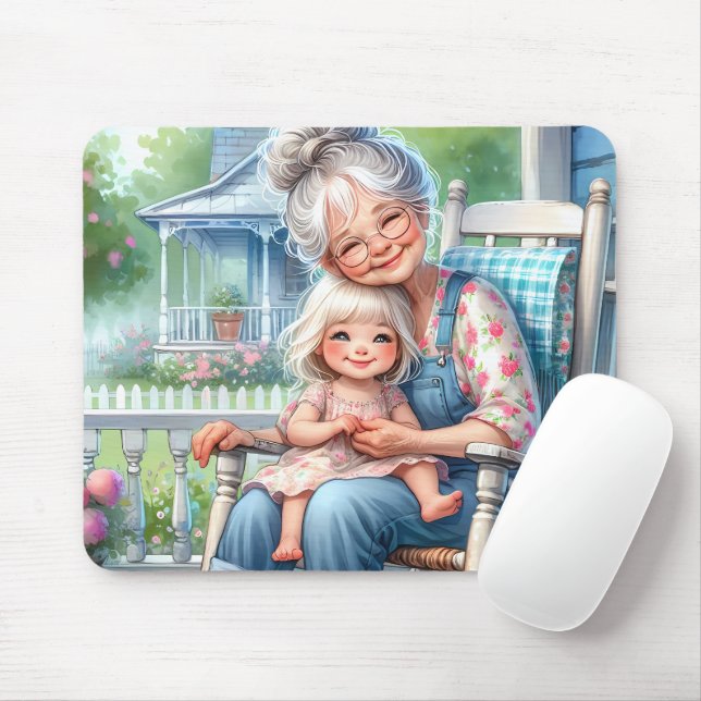 Oma Enkelin Veranda Umarmen Mousepad (Mit Mouse)
