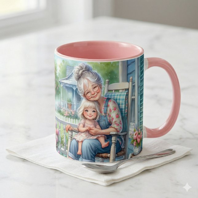 Oma Enkelin Veranda Umarmung Tasse (Grandmother Granddaughter Porch Embrace Mug)