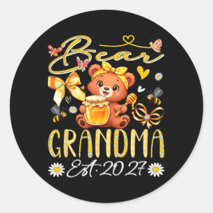 Oma Est 2027 Florale Fliege Mutterschaftstag Bär Runder Aufkleber