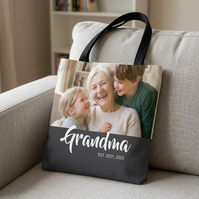 Oma Established Schrift Foto (Grandma Established Script Photo Tote Bag)
