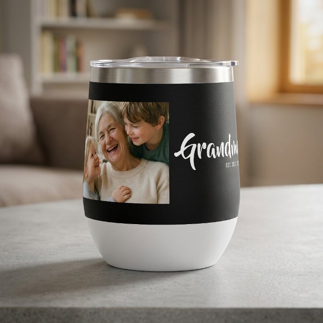 Oma Established Schrift Foto (Grandma Established Script Photo Wine Tumbler)