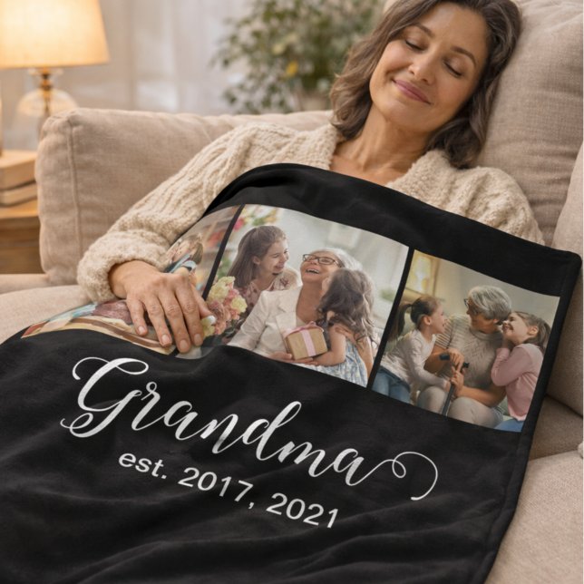 Oma Established Schrift Geschenk 3 Foto Fleecedecke (Von Creator hochgeladen)