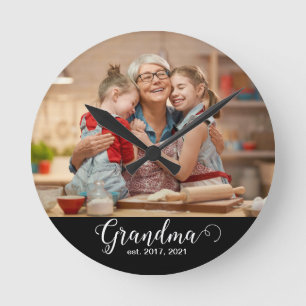 Oma Established Schrift Geschenk Foto Runde Wanduhr