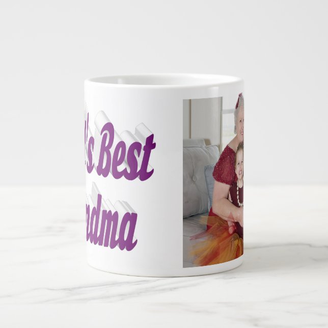 Oma Foto lila Typografie Jumbo-Tasse (Vorderseite)