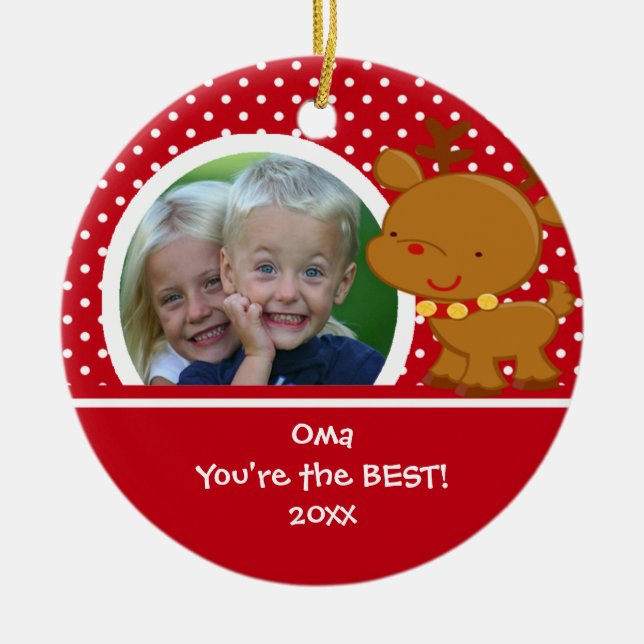 Oma Foto-Ren-Weihnachtsverzierung Keramik Ornament (Vorne)