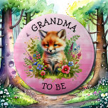 Oma | Fox Woodland Themed Baby Dusche Button<br><div class="desc">Waldtiere haben Oma zum Baby-Duschknopf erklärt. Eine süße Aquarellillustrierung eines Fuchses in einem Stück Blume.</div>