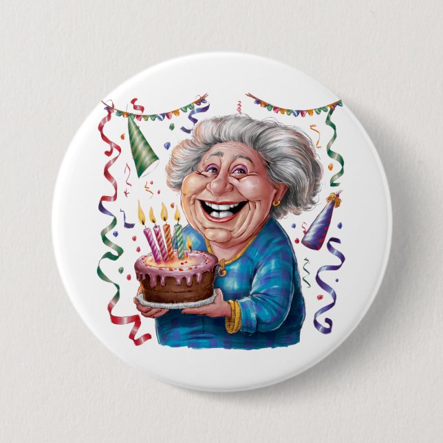 Oma Geburtstag mit großem Lächeln Button (Vorderseite)
