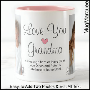 Oma Geburtstagsnachricht & Zwei Fotos, Weiß C00 Zweifarbige Tasse