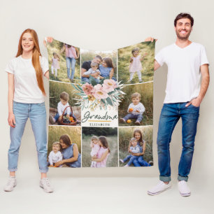 Oma Geschenk 8 Foto Rosa Girl Aquarell Blütenfarbe Fleecedecke