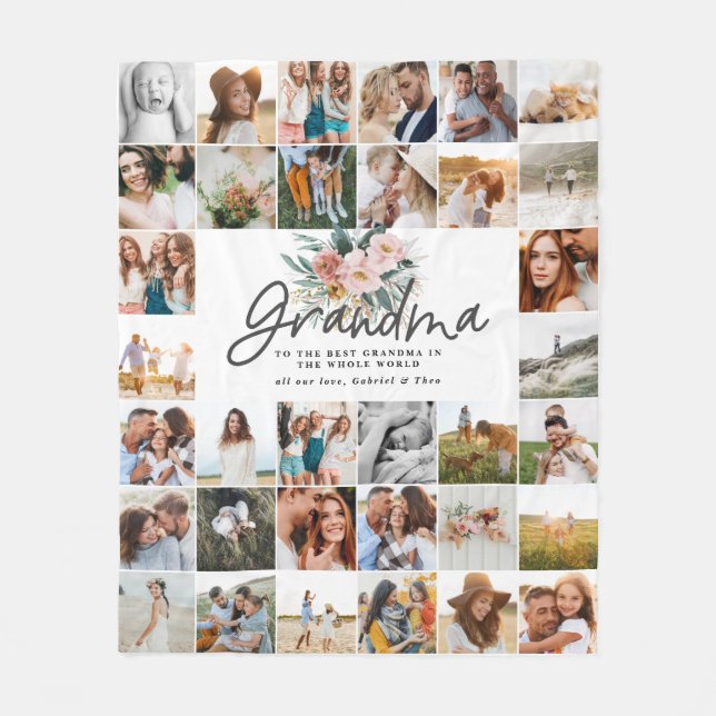 Oma Geschenk Multi-Foto schöne Blumen Fleecedecke (Vorderseite)