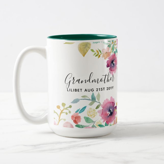 Oma Gift - Hübsch Pflaumenrosa Blume Persönlich Zweifarbige Tasse (Links)