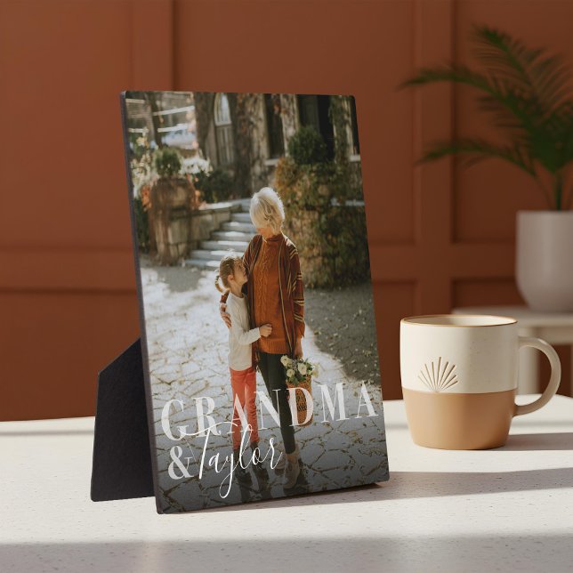 Oma & Grandchild Script Name Foto Keepake Fotoplatte (Grandma & Grandchild Script Name Photo Keepsake Plaque)