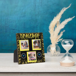 Oma Grandchildren Gold Glitzer FotoCollage Fotoplatte