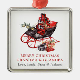 Oma Grandpa Vintag Red Sleigh Weihnachts-Metal Ornament Aus Metall