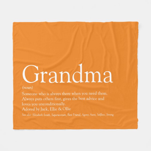 Oma Granny Definition Orange Modern Fun Fleecedecke (Vorderseite (Horizontal))