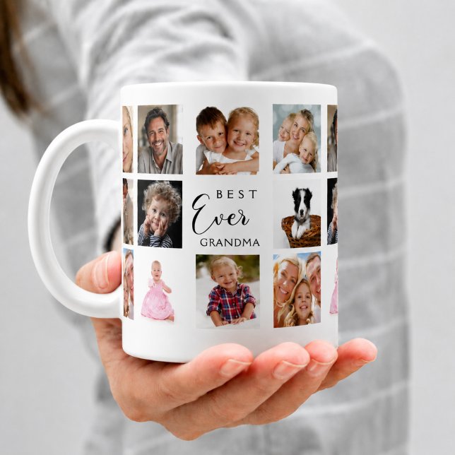 Oma Großmutter Foto-Collage weiß schwarz Kaffeetasse (Von Creator hochgeladen)