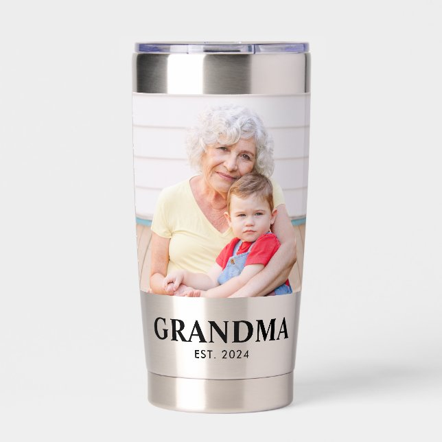Oma hat Bold Black 2 Foto gegründet Thermobecher (Vorderseite)