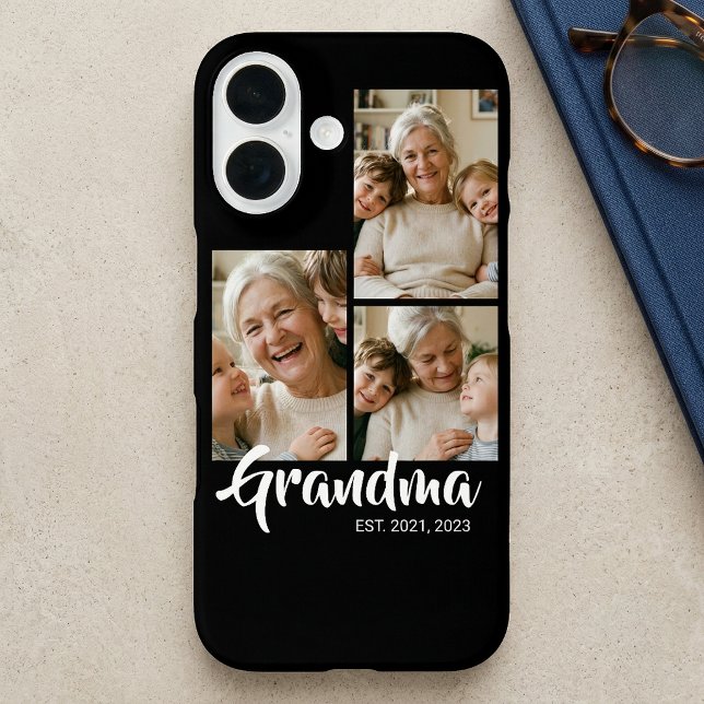Oma hat modernes Skript Schwarz 3 Foto eingerichte Case-Mate iPhone Hülle (Grandma Established Modern Script Black 3 Photo iPhone 16 Case)