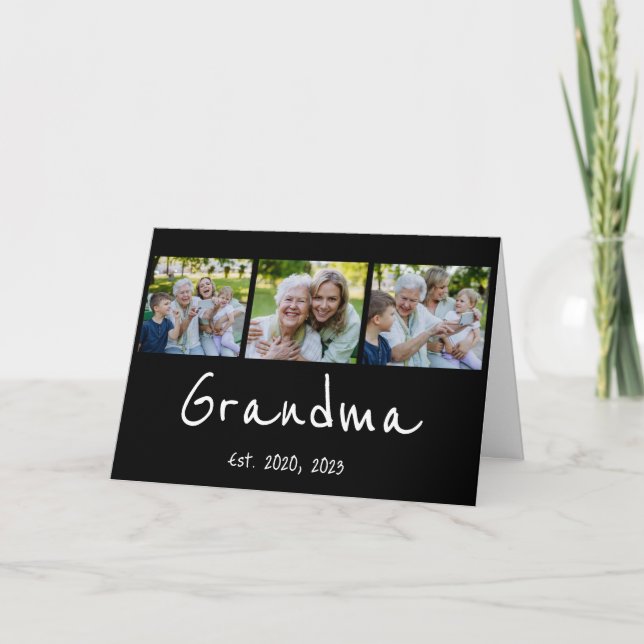 Oma hat modernes Skript Schwarz 3 Foto eingerichte Dankeskarte (Vorderseite)