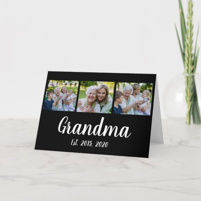 Oma hat modernes Skript Schwarz 3 Foto eingerichte Dankeskarte (Vorderseite)