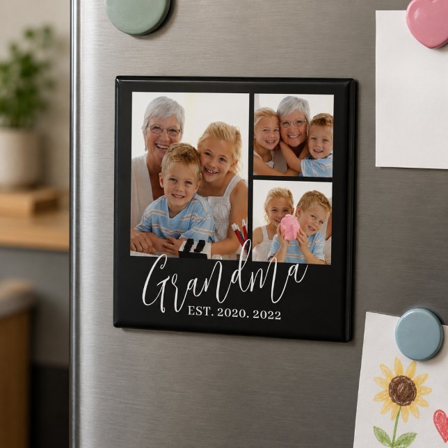 Oma hat modernes Skript Schwarz 3 Foto eingerichte Magnet (Von Creator hochgeladen)