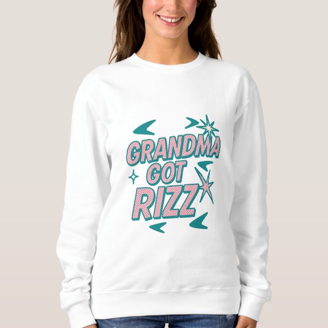 Oma hat Rizz — Atomisches Türkis-Pink Pop Sweatshirt (Vorderseite)