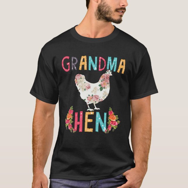 Oma Hen Floral Chicken Farm T-Shirt (Vorderseite)