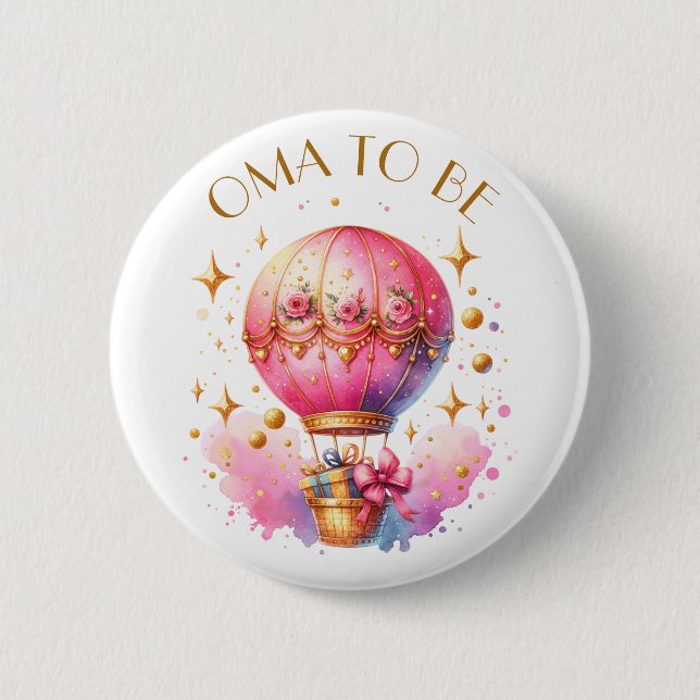 Oma | Hot Air Balloon Girl's Baby Shower Button (Vorderseite)