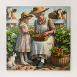 Oma & Ich beim Erdbeerpflücken Sommerernte Freude Puzzle