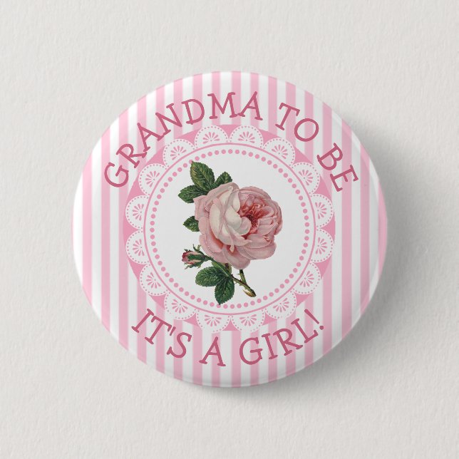 "Oma in spe" Vintage-Rose-Baby-Shower-Button Button (Vorderseite)