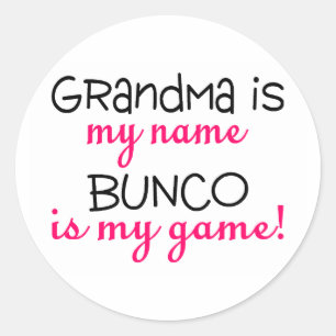Oma ist mein Name Bunco ist mein Spiel Runder Aufkleber