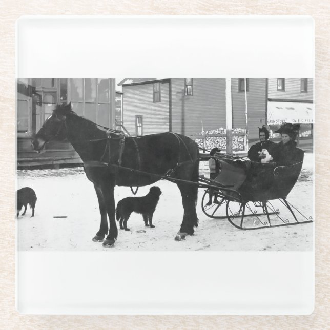 Oma Johnson Sleigh - White Band Square Glasuntersetzer (Vorderseite)