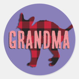 Oma Katze, rustikal rot auf Lila Buffalo Kariert Runder Aufkleber