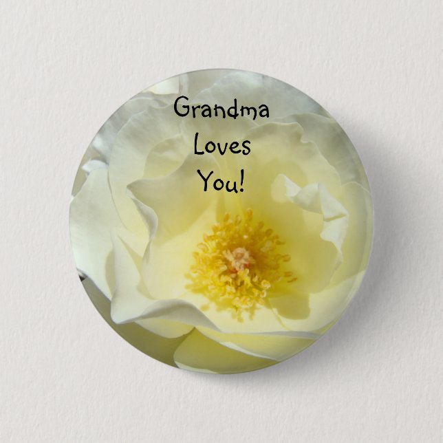 Oma Lieben Du! Knopfgeschenke White Rose Blume Button (Vorderseite)