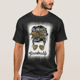 Oma Life Leopard Messy Bun Women Moth geblasen T-Shirt