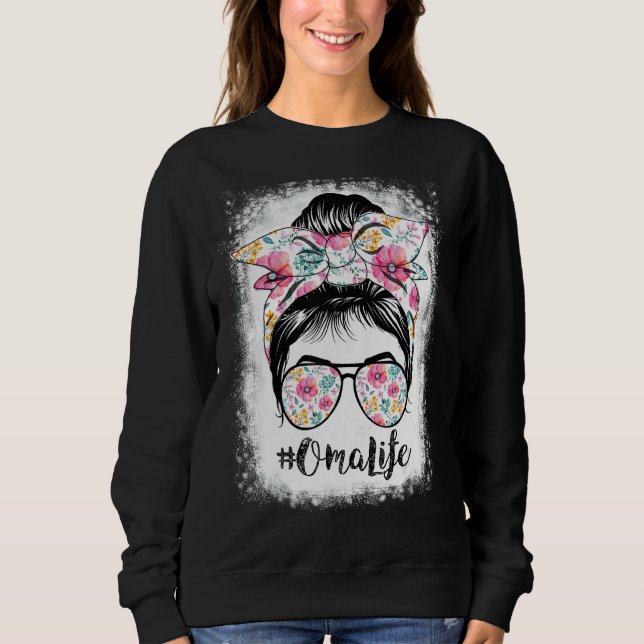 Oma Life Messy Haare Bun Floral Frauen Moth blass Sweatshirt (Vorderseite)