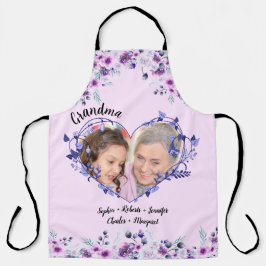 Oma Lila Blumenherz Großkinder Name & Foto Schürze