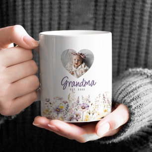 Oma Lila Watercolor Wildblumen & Foto Geschenk Kaffeetasse