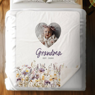 Oma Lila Watercolor Wildblumen & Foto Geschenk Sherpadecke