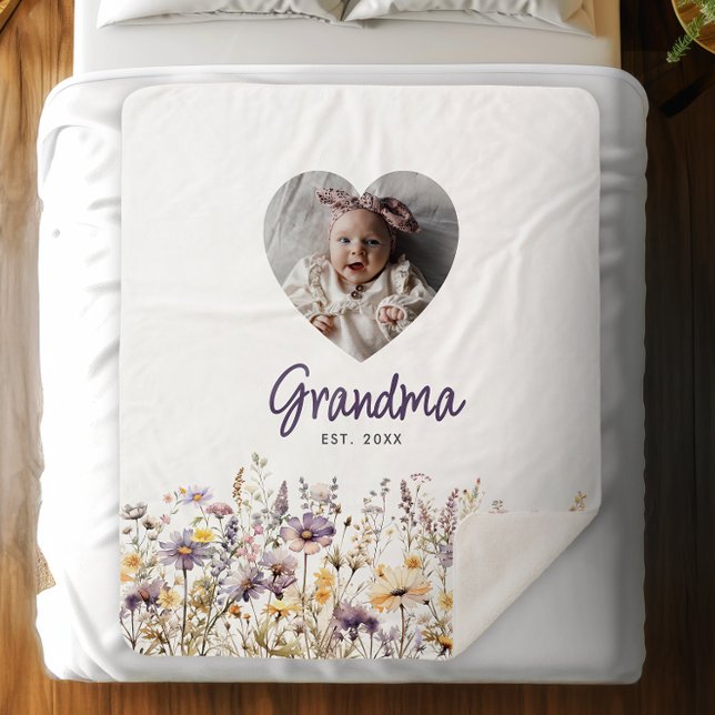 Oma Lila Watercolor Wildblumen & Foto Geschenk Sherpadecke (Von Creator hochgeladen)