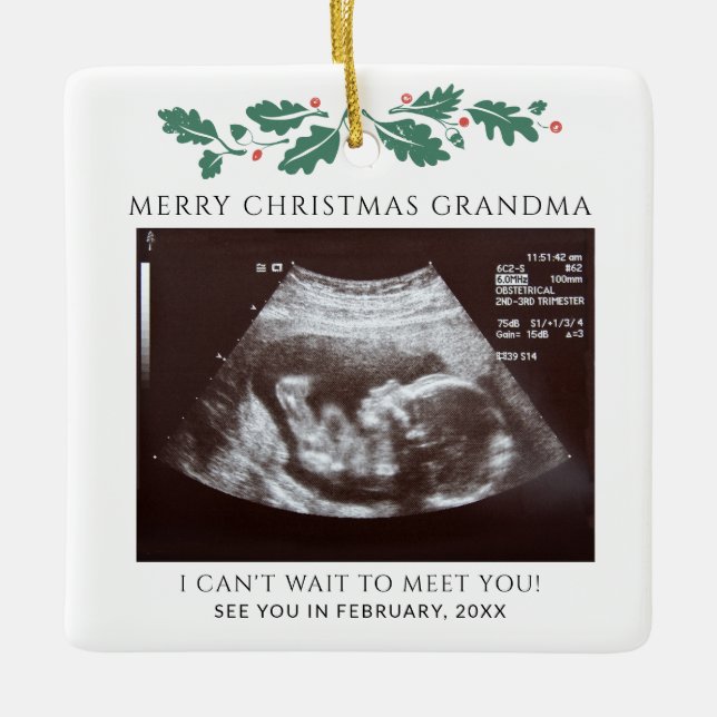 Oma Merry Christmas Pregnancy Baby Reveal Keramikornament (Vorderseite)