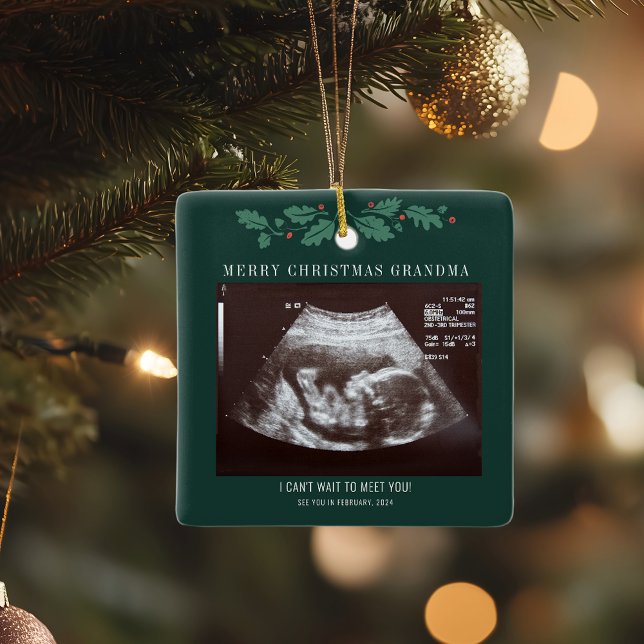 Oma Merry Christmas Pregnancy Baby Ultrasound Keramikornament (Christmas Sonogram Baby Scan Pregnancy Announcement Square Ornament)