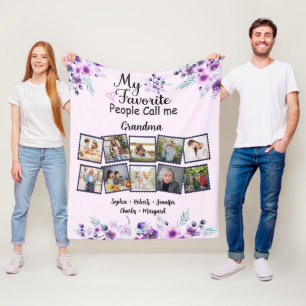 Oma mit Kindernamen und Foto, lila Blume Fleecedecke