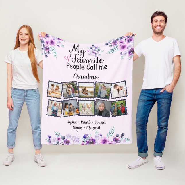 Oma mit Kindernamen und Foto, lila Blume Fleecedecke (Beispiel)