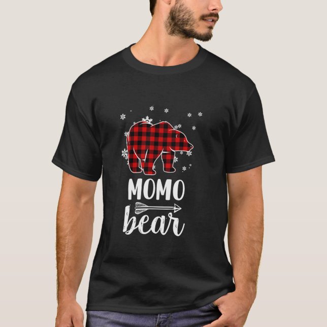 Oma Momo Bear Xmas Pajama Red Kariert Buffalo PJ T-Shirt (Vorderseite)