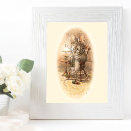 Oma Mouse Knitting auf einem Schaukelstuhl Poster