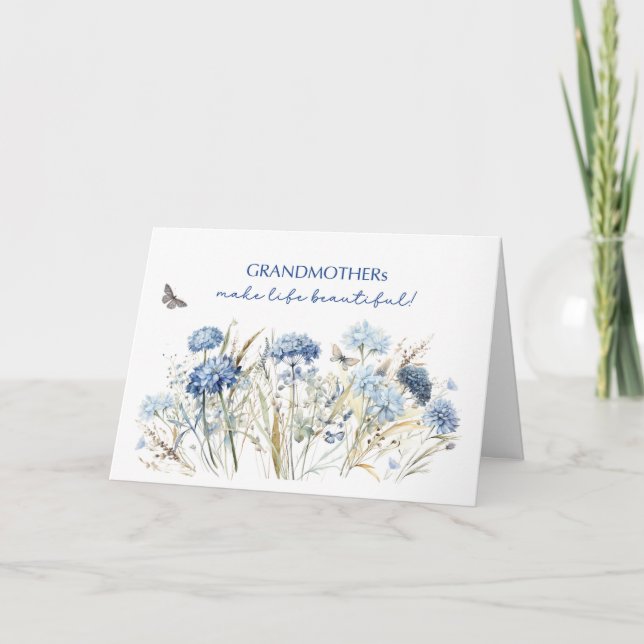 Oma Mütter Day Dusty Blue Wildblumen Karte (Vorderseite)